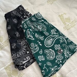 RF WEAR Black and Green Paisley Bandana Shorts